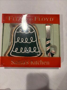 Fitz and Floyd Green Bell Cheese Plate with Candy-Stripe Spreader